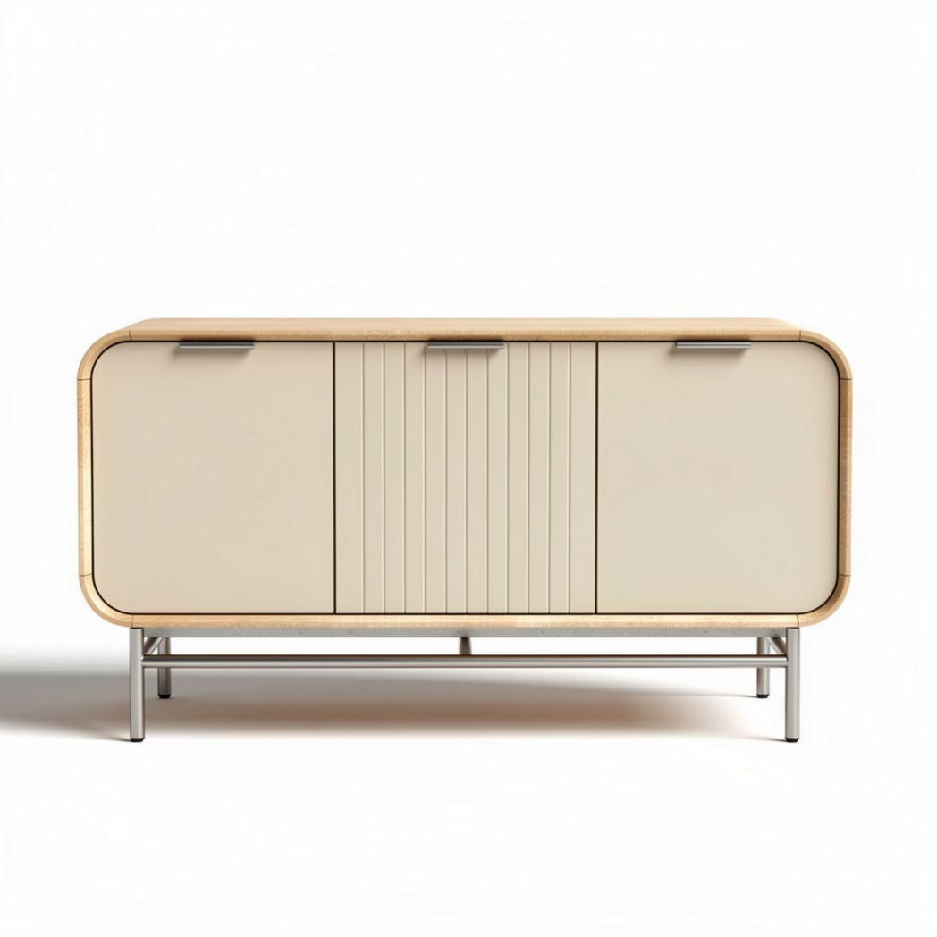 Credenza moderna in legno e metallo con finitura beige 120 x 40 x 70cm