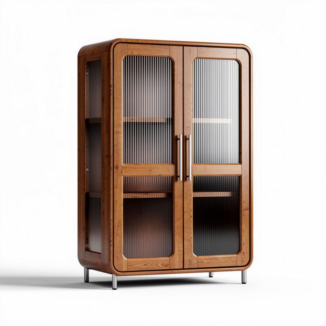 Armadio in legno con ante in vetro trasparente e ripiani interni 90 x 45 x 180cm