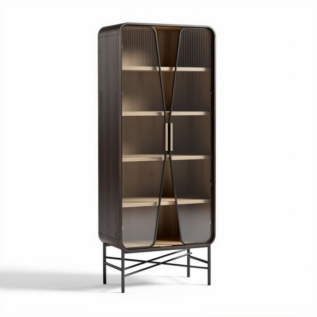 Credenza in legno con ante in vetro ripiani regolabili 50 x 30 x 150cm