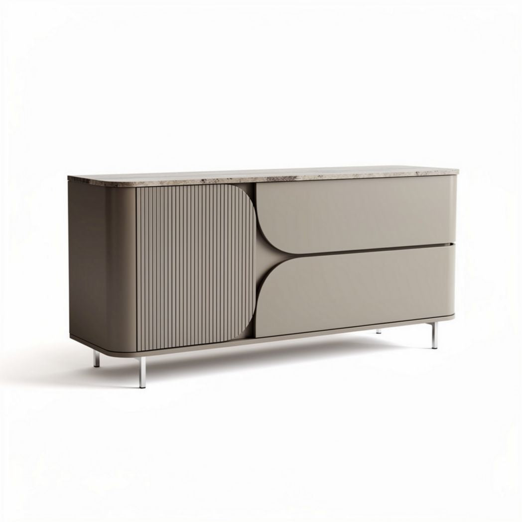 Credenza moderna in legno con superficie marmorizzata 160 x 40 x 75cm colore grigio