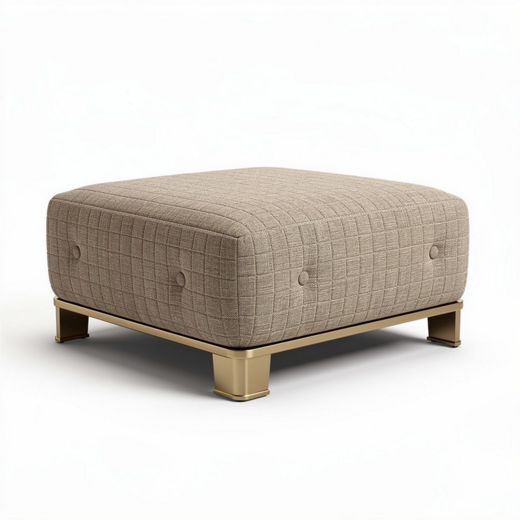 Pouf quadrato in tessuto beige con base metallica 80 x 80 x 40cm