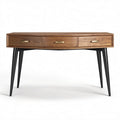 Scrivania in legno scuro con tre cassetti e gambe nere 120 x 50 x 76cm