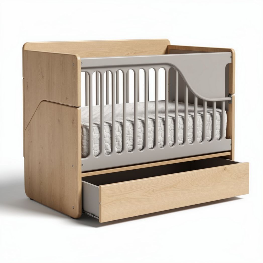 Lettino bambino in legno con cassetto e materasso 120 x 60 x 80 cm