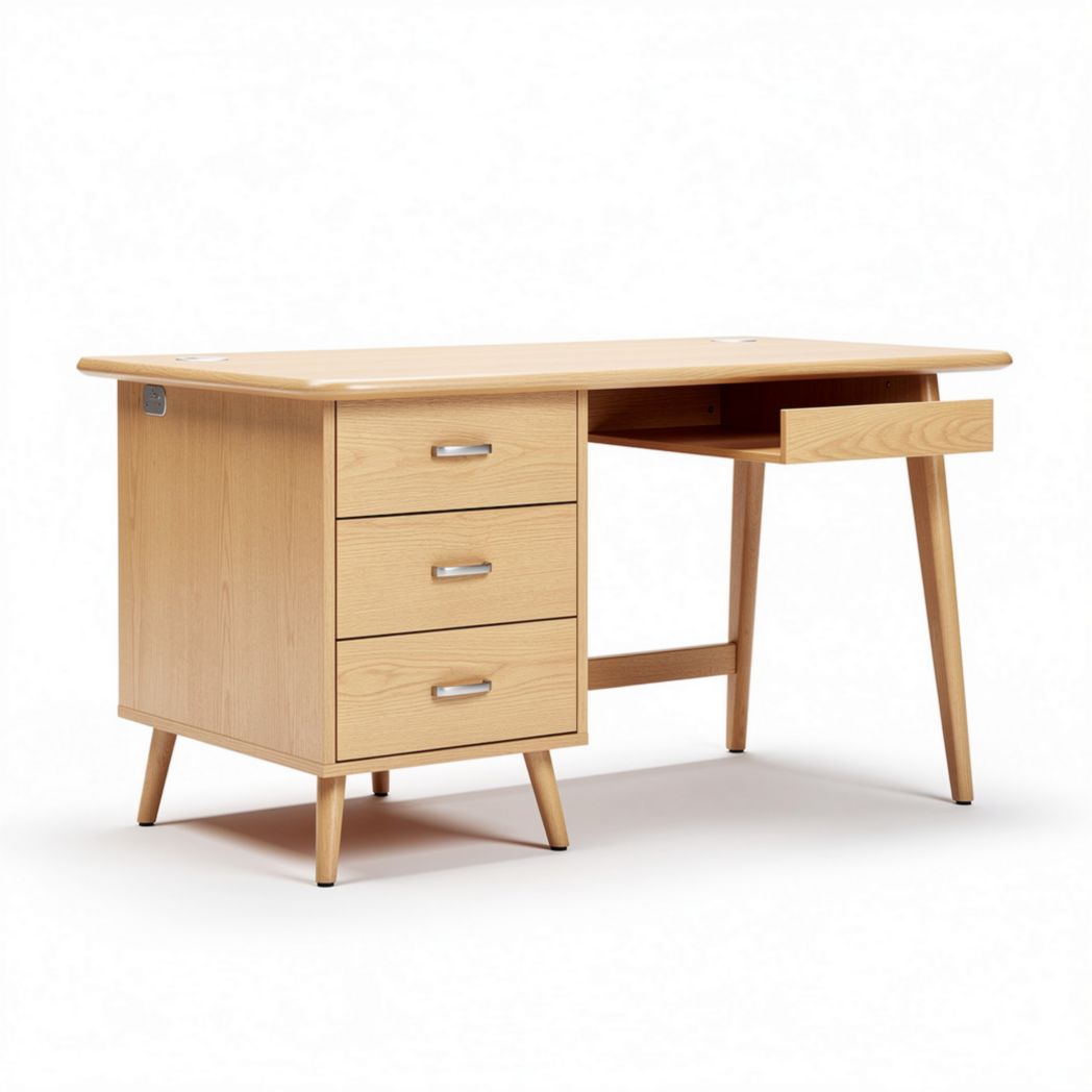 Scrivania in legno naturale con tre cassetti e dimensioni 120 x 60 x 75cm