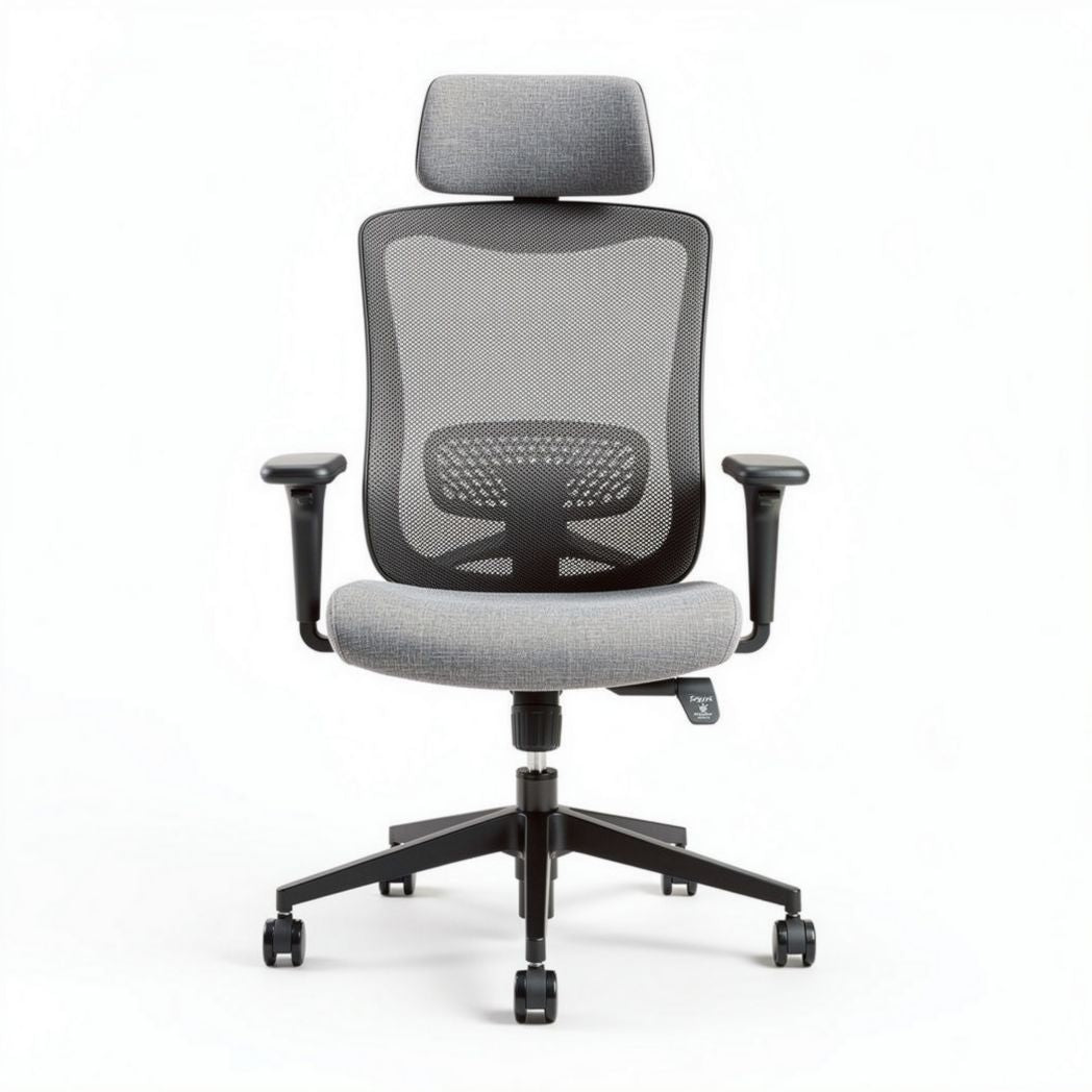 Sedia da ufficio ergonomica in rete grigia con supporto lombare e braccioli regolabili 50 x 60 x 100cm