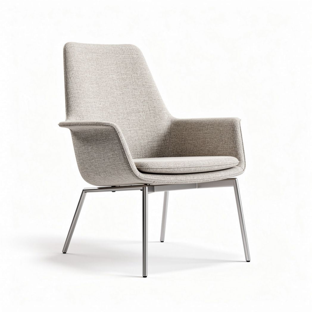 Poltrona design in tessuto grigio con struttura in metallo dimensioni 70 x 70 x 100cm