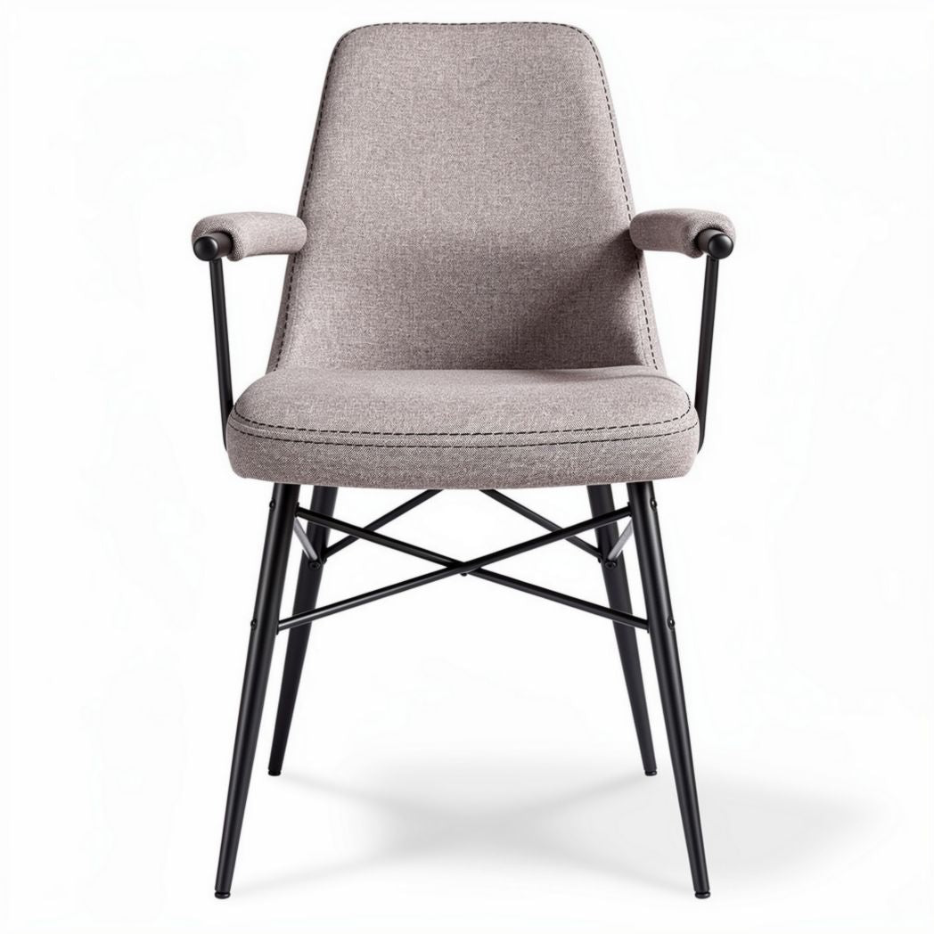 Sedia in tessuto grigio con braccioli e struttura in metallo 55 x 60 x 85cm