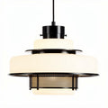 Lampadario moderno in metallo nero e vetro opalino dim. 30 x 30 x 15cm